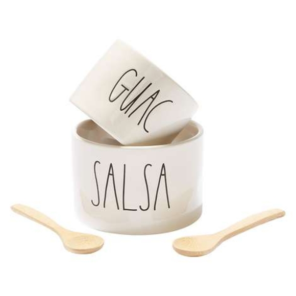 MAGENTA x RAE DUNN ARTISAN GUAC + SALSA SET WITH 2 BAMBOO SPOONS. Size OS. - Picture 9 of 14